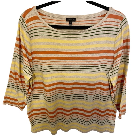 Talbots Tops - Talbots Gray Striped Yellow Green Orange Top 2X Cotton Capsule Layering Basics
